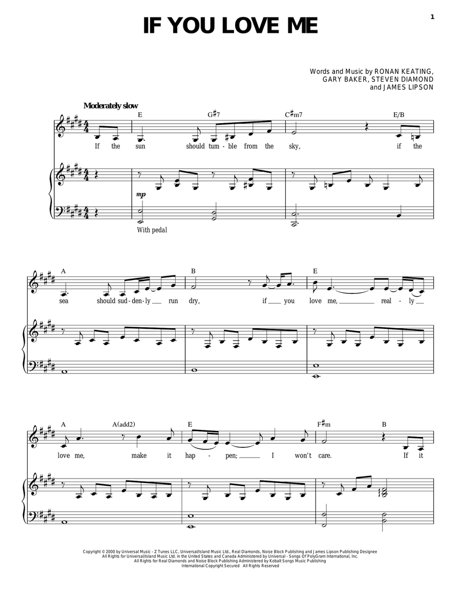 If You Love Me Piano, Vocal scores gallery preview page 1
