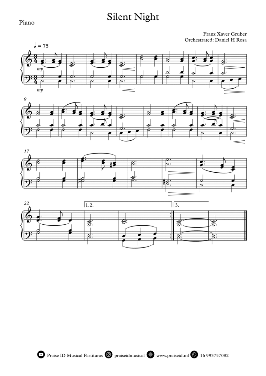 Silent Night - Christmas Carol - easy piano