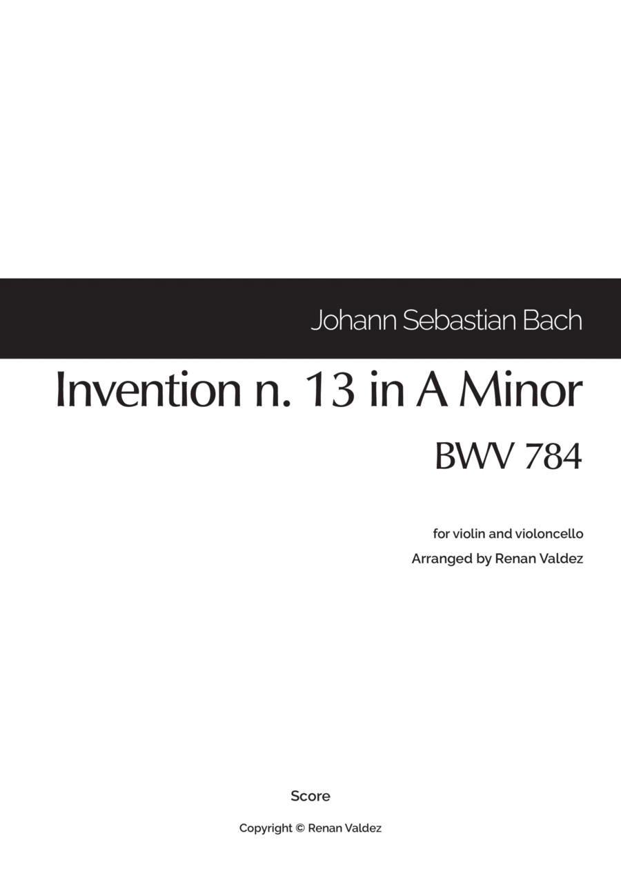 Invention n. 13 in A Minor, BWV 784 (for violin and violoncello) String Duet scores gallery preview page 1