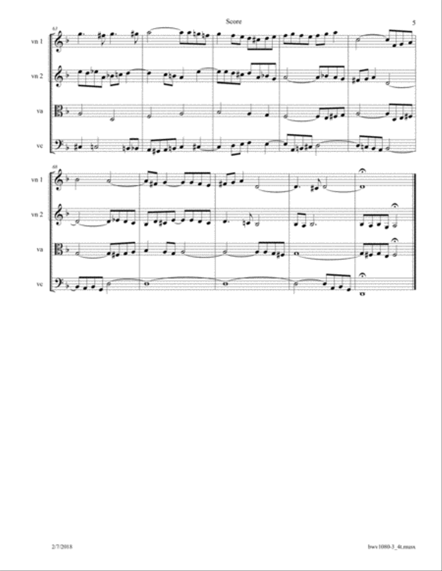 Bach: The Art of Fugue (BWV 1080), No. 3; arr. for String Quartet String Quartet scores gallery preview page 5