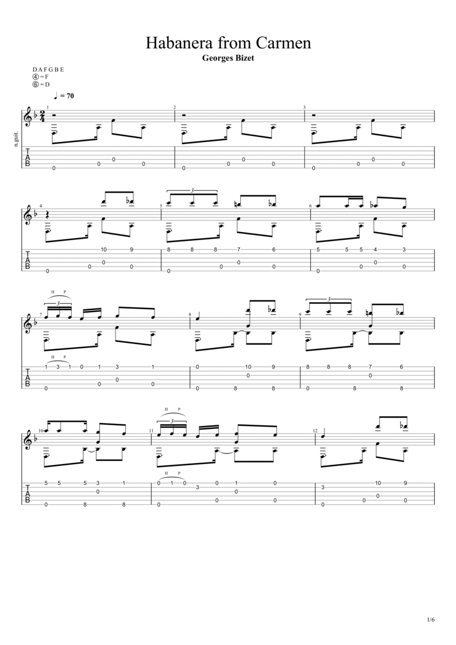 Habanera (L'amour est un oiseau rebelle from Carmen) (Georges Bizet) Acoustic Guitar scores gallery preview page 1