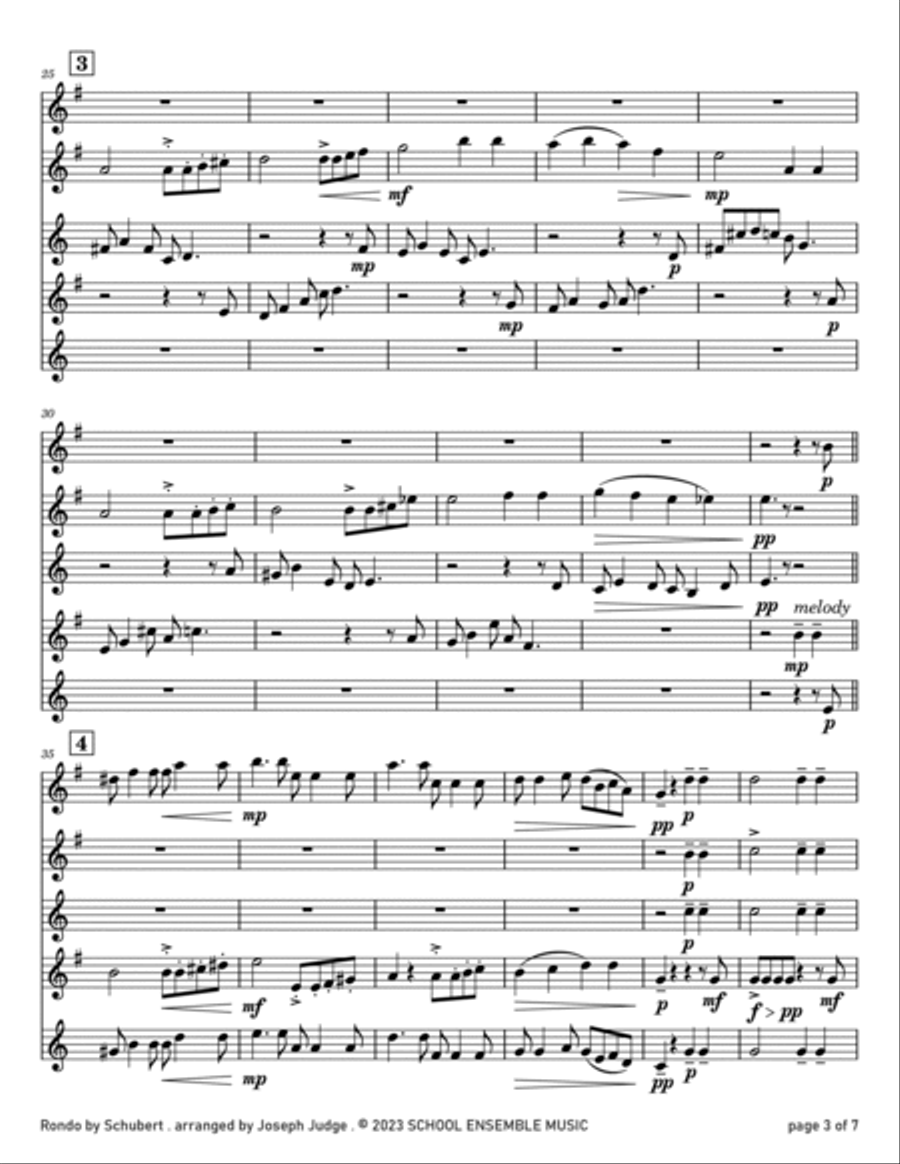 Rondo by Schubert for Saxophone Quartet in Schools Saxophone Quartet scores gallery preview page 3