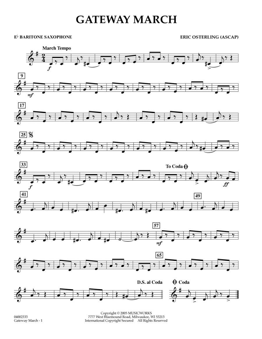 Gateway March - Eb Baritone Saxophone Baritone Saxophone scores gallery preview page 1