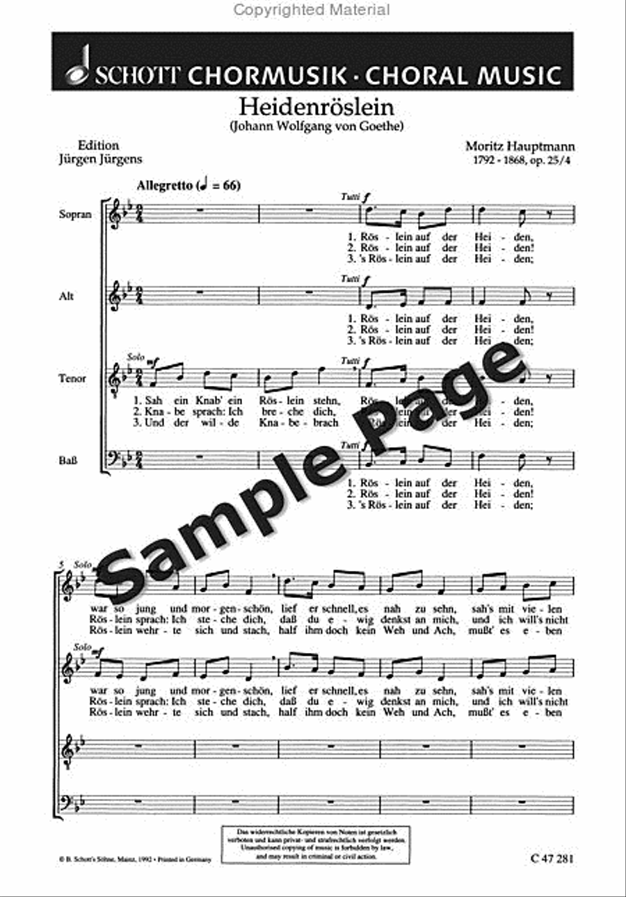 Hauptmann M Heidenroeslein Op25/4 4-Part scores gallery preview page 2