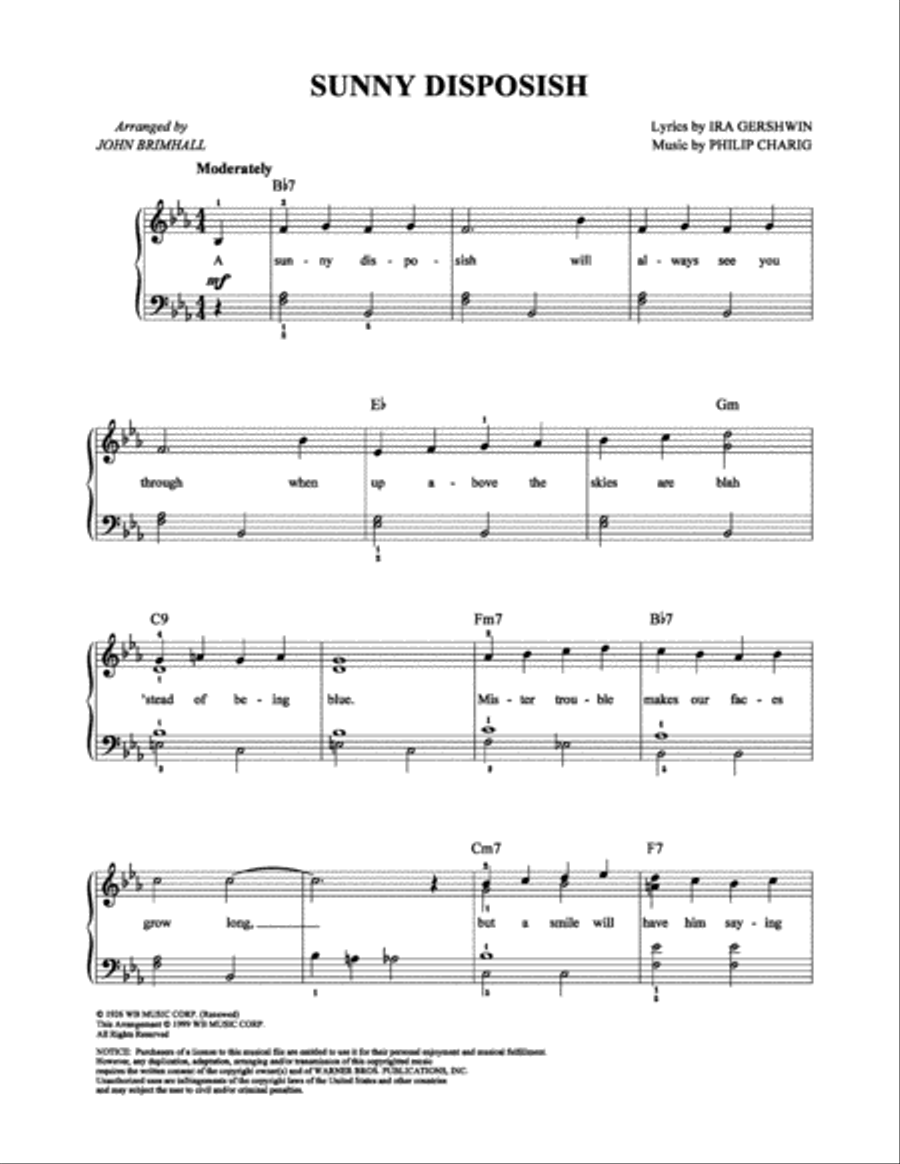 Sunny Disposish Easy Piano scores gallery preview page 1