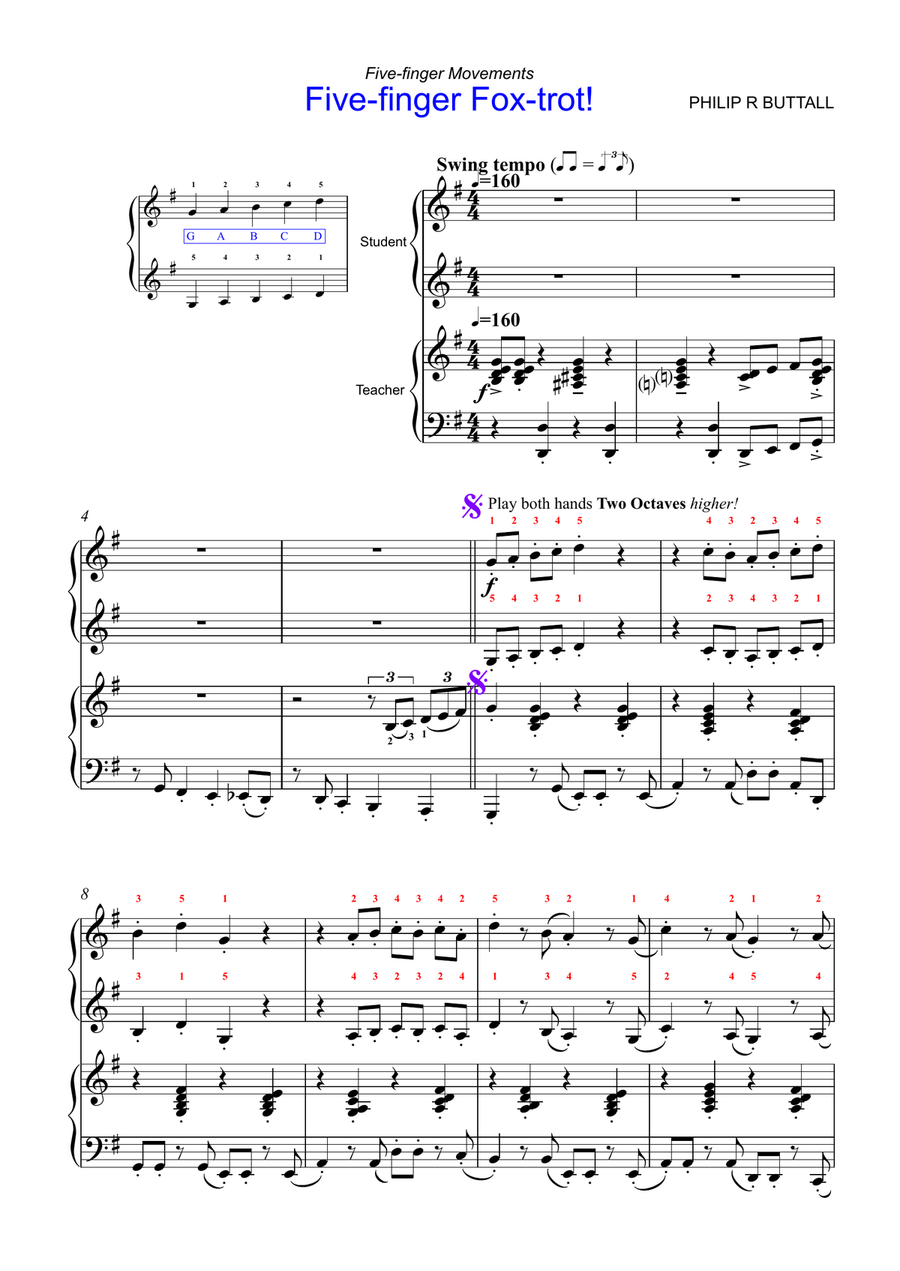 Five-Finger Foxtrot (Piano Duet - Four Hands) Piano Method scores gallery preview page 2