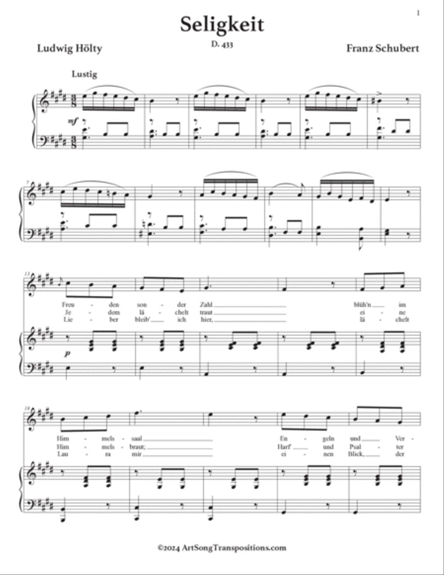 SCHUBERT: Seligkeit, D. 433 (transposed to E major and E-flat major) Voice scores gallery preview page 2