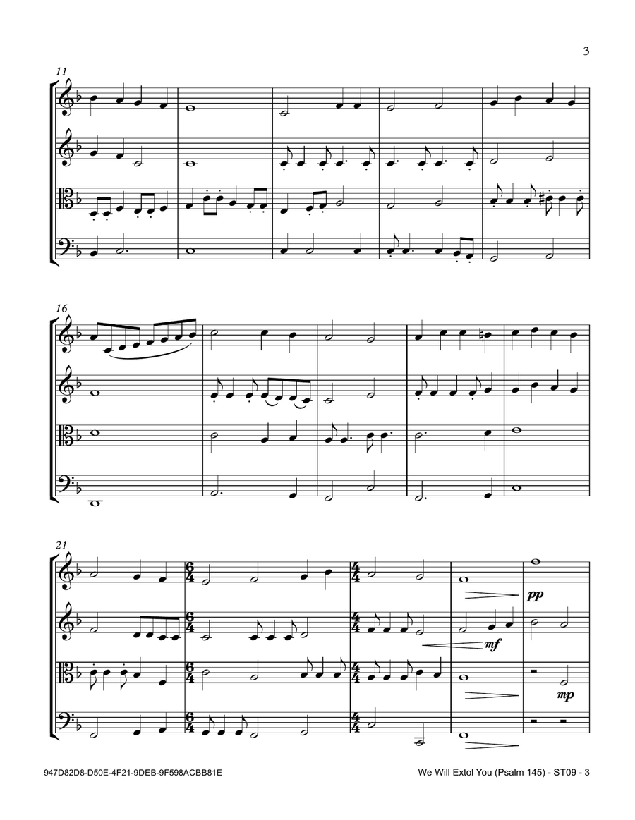 We Will Extol You (Psalm 145) String Quartet scores gallery preview page 3