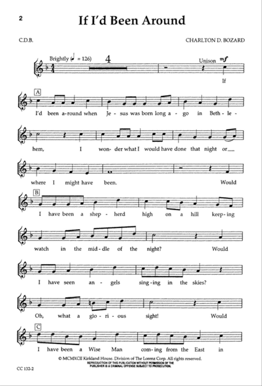 If I'd Been Around When Jesus Was Born - Singer's Ed Unison Choir scores gallery preview page 4