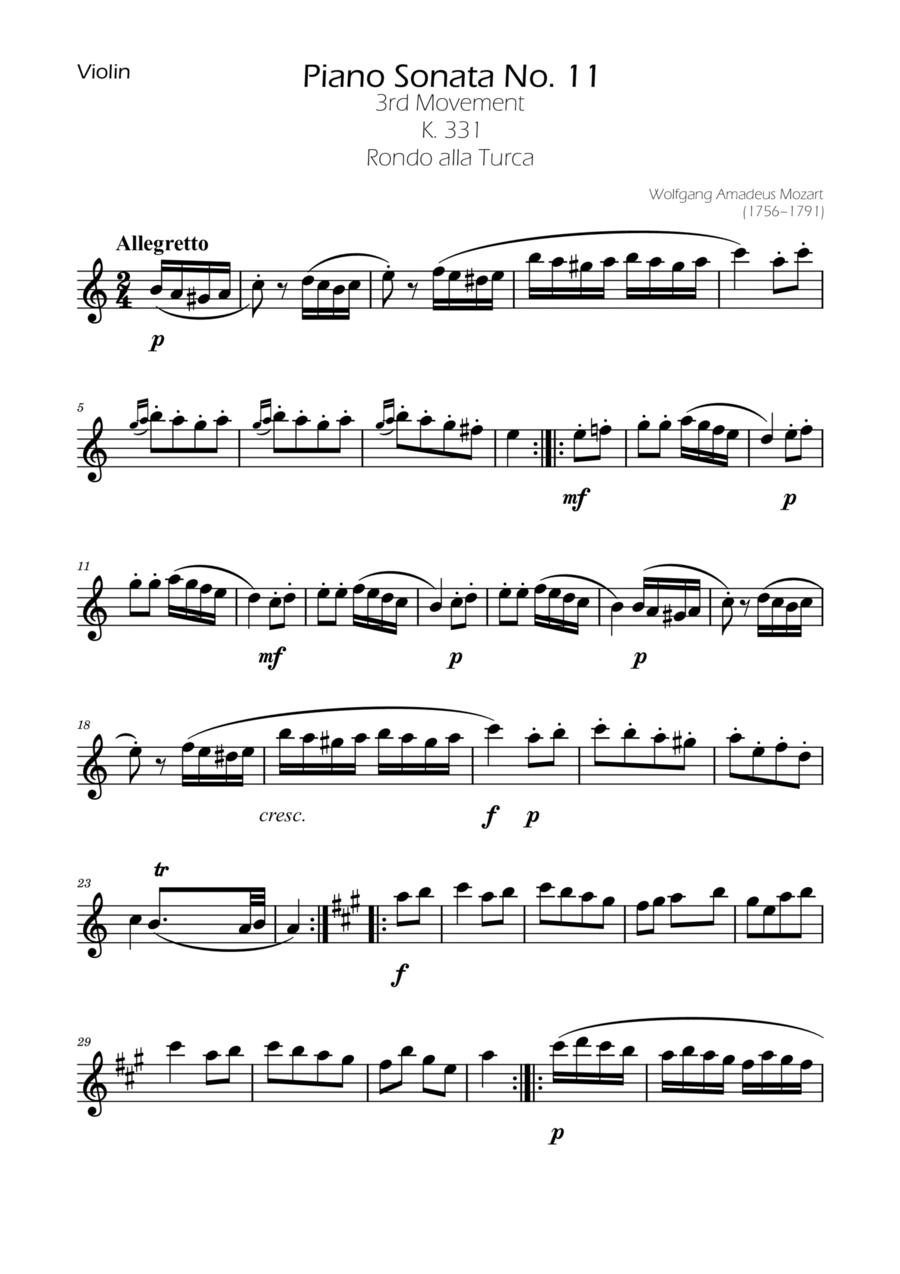 Rondo alla Turca Violin Solo Violin Solo scores gallery preview page 1