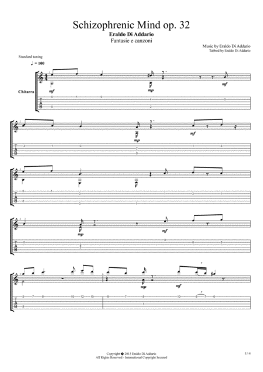 Schizophrenic Mind op. 32 Guitar Tablature scores gallery preview page 1