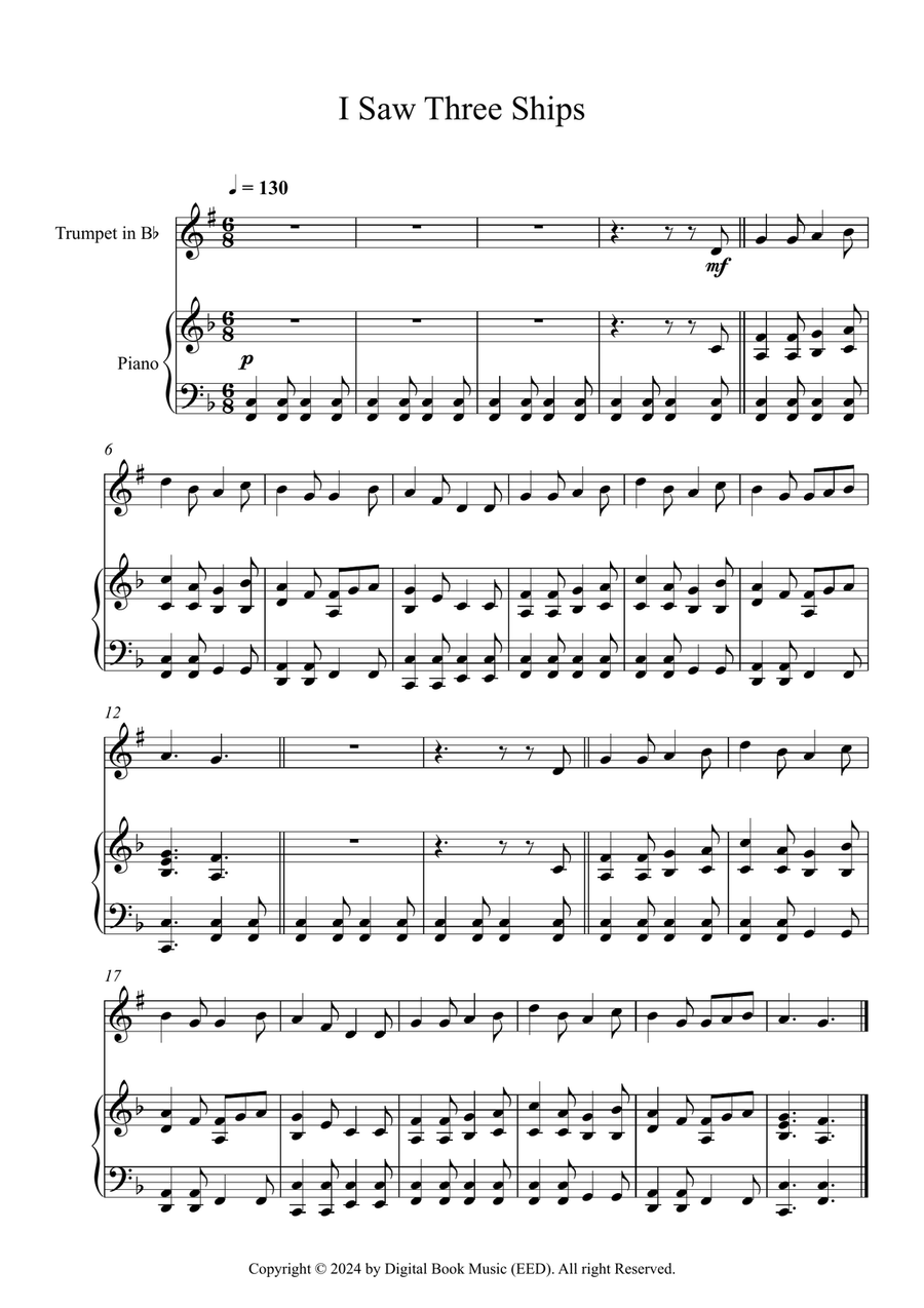 I Saw Three Ships (Trumpet + Piano) B-Flat Trumpet scores gallery preview page 1