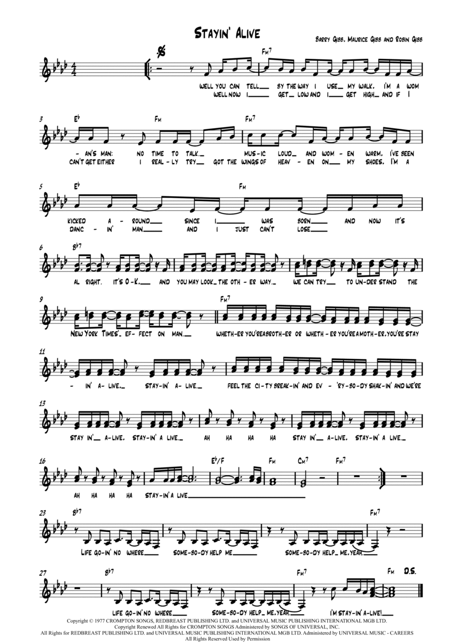 Stayin' Alive Stayin' Alive 2-Part scores gallery preview page 1