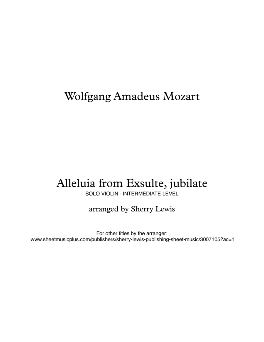 ALLELUIA from Exsulte, jubilate K 165 Violin Solo, Intermediate Level image number null