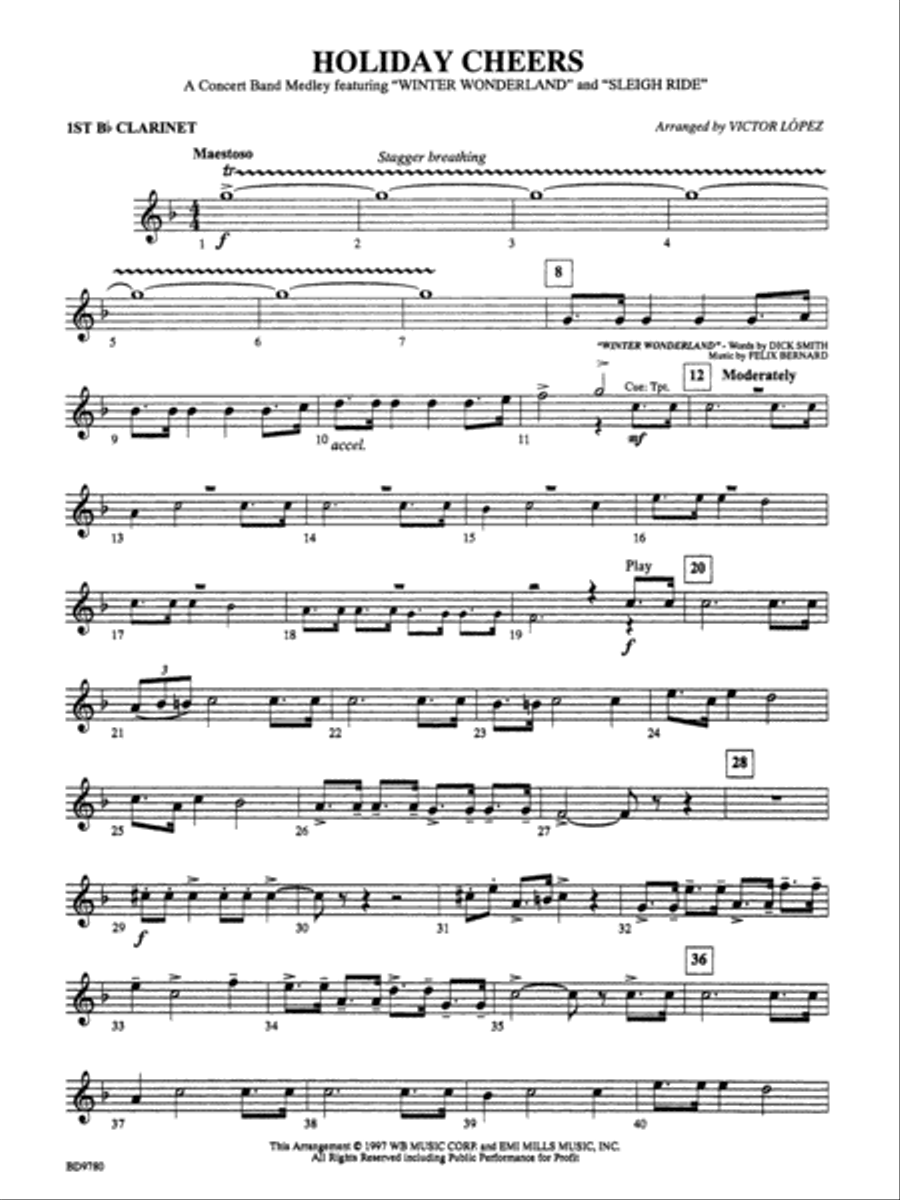 Holiday Cheers: 1st B-flat Clarinet Concert Band scores gallery preview page 1
