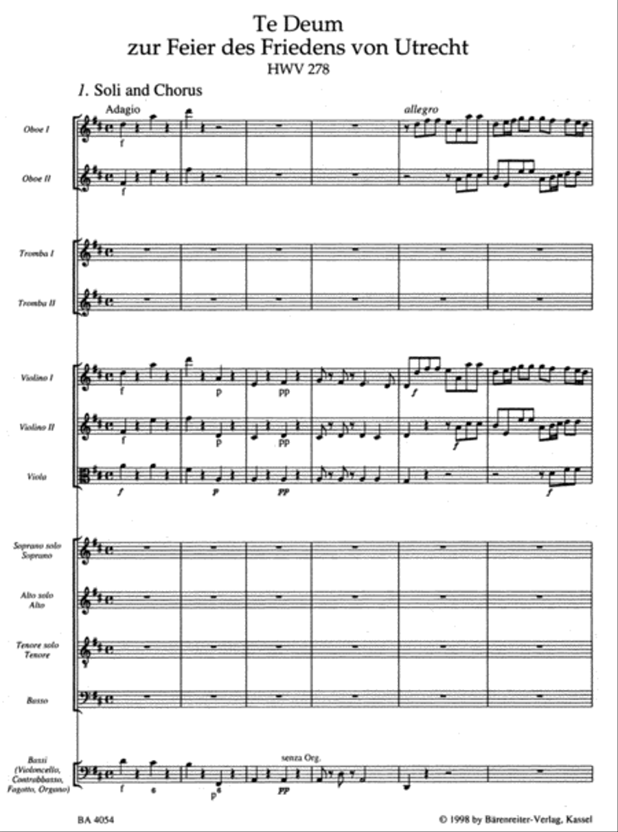 Utrecht Te Deum HWV 278 4-Part scores gallery preview page 2