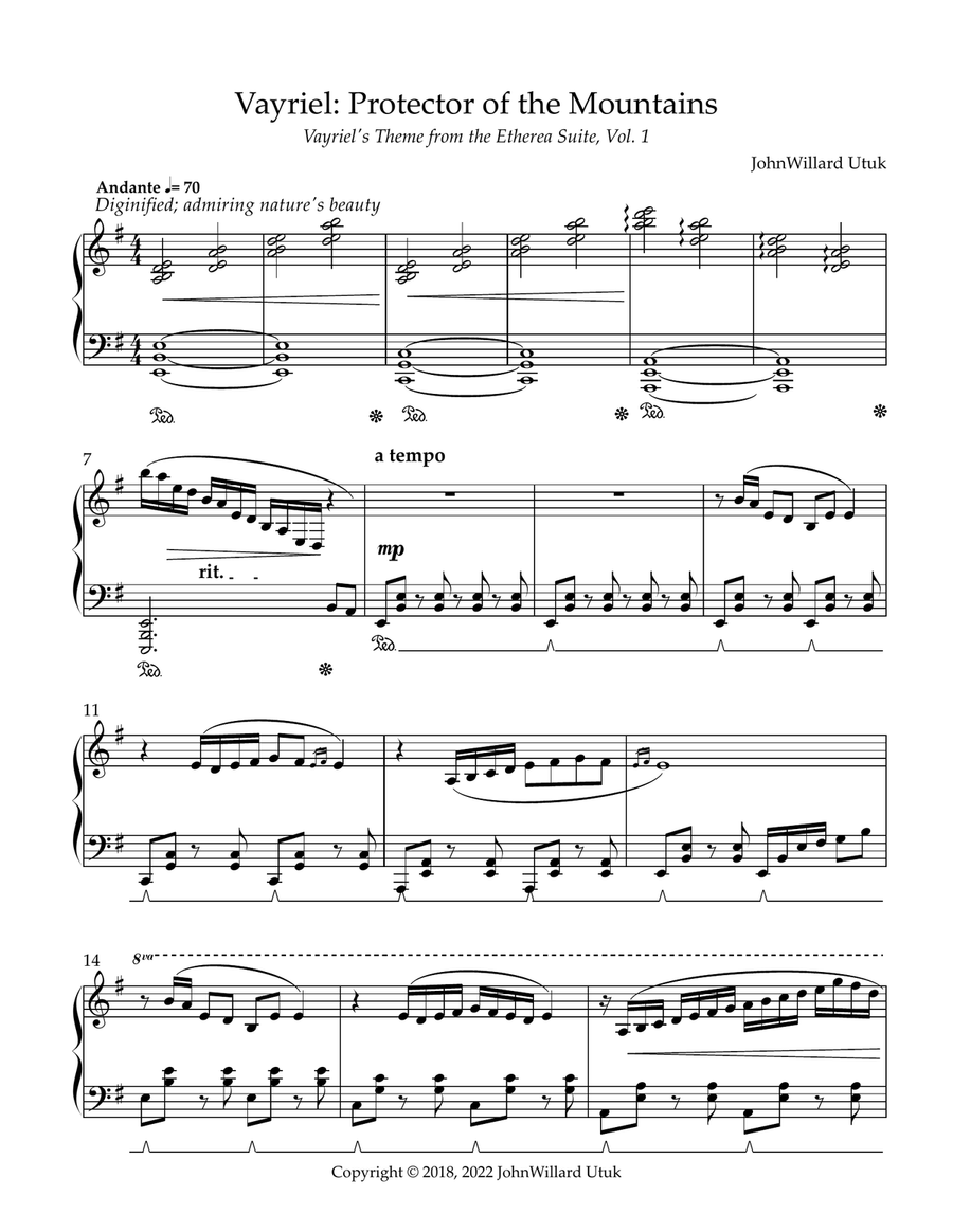 Vayriel: Protector of the Mountains (Vayriel's Theme) from The Etherea Suite, Vol. 1 Piano Method scores gallery preview page 2