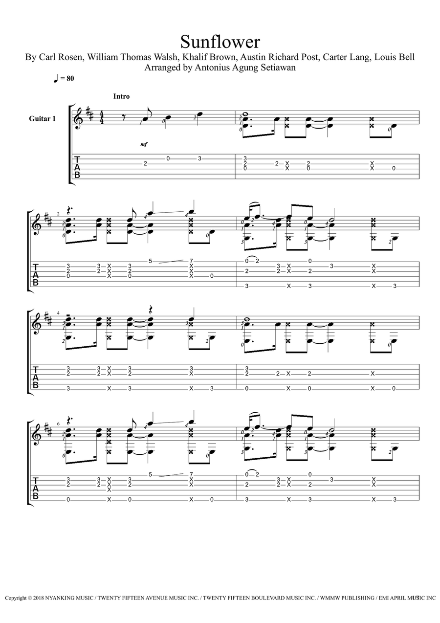 Sunflower Acoustic Guitar scores gallery preview page 1