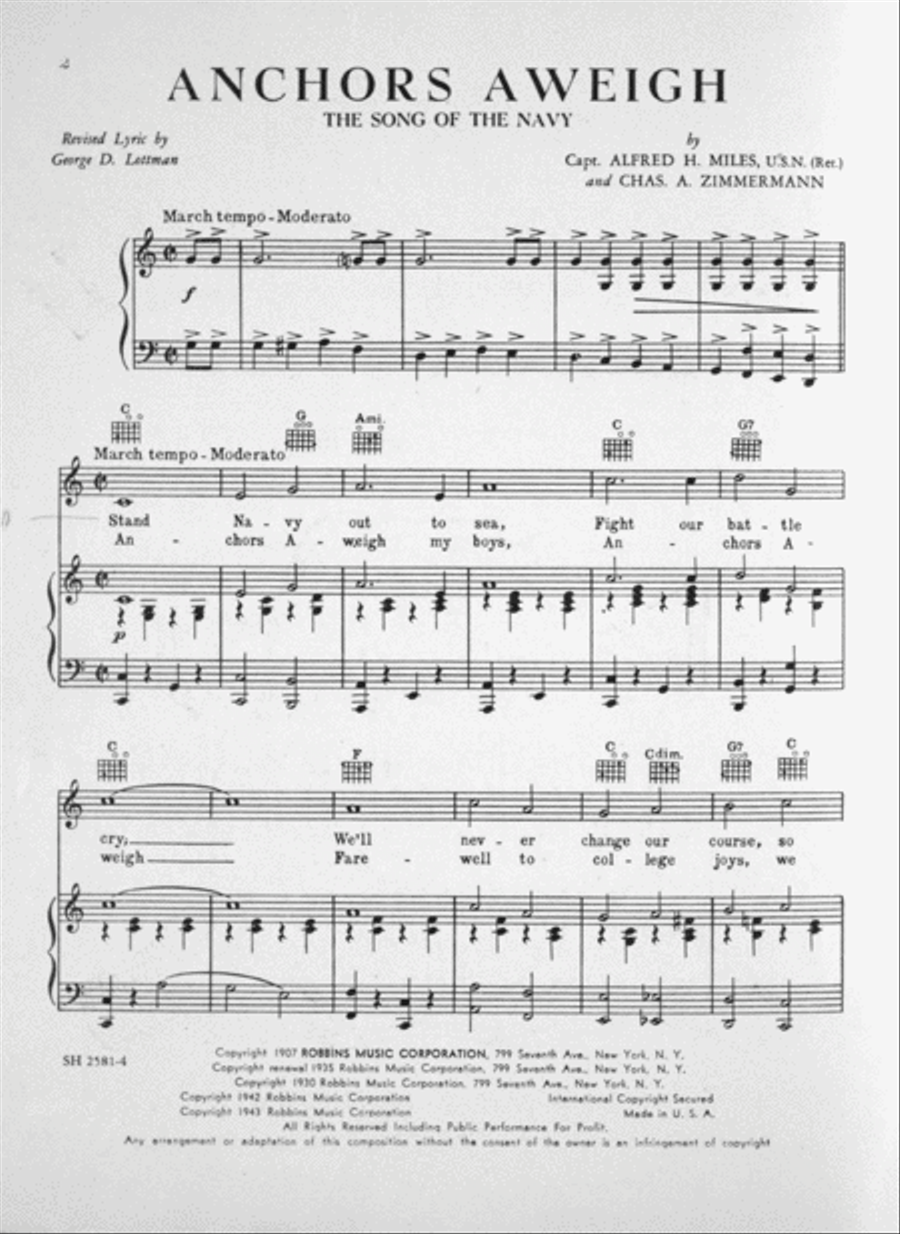 Anchors Aweigh. The Song of the Navy Voice scores gallery preview page 2