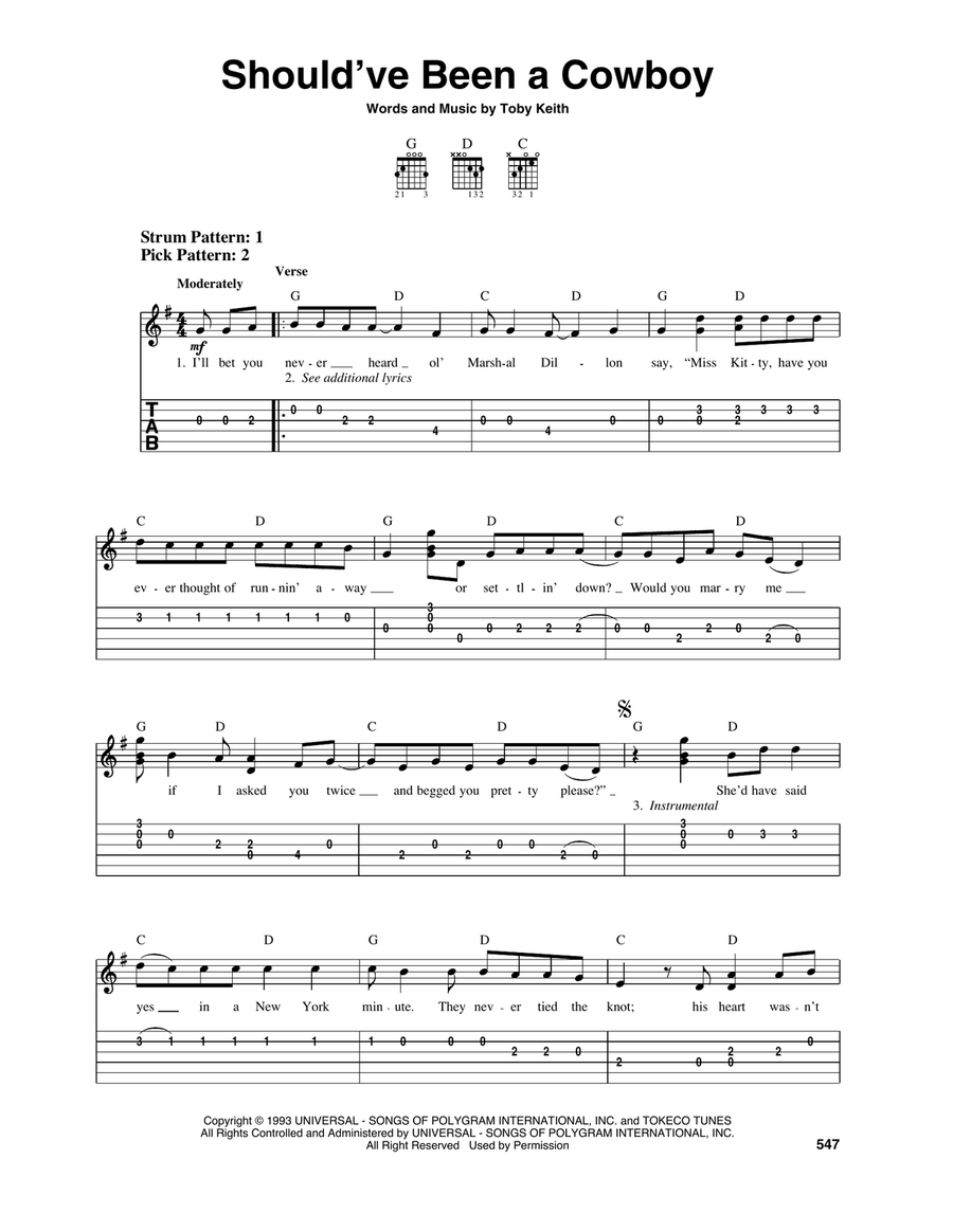 Should've Been A Cowboy Should've Been A Cowboy Electric Guitar scores gallery preview page 1