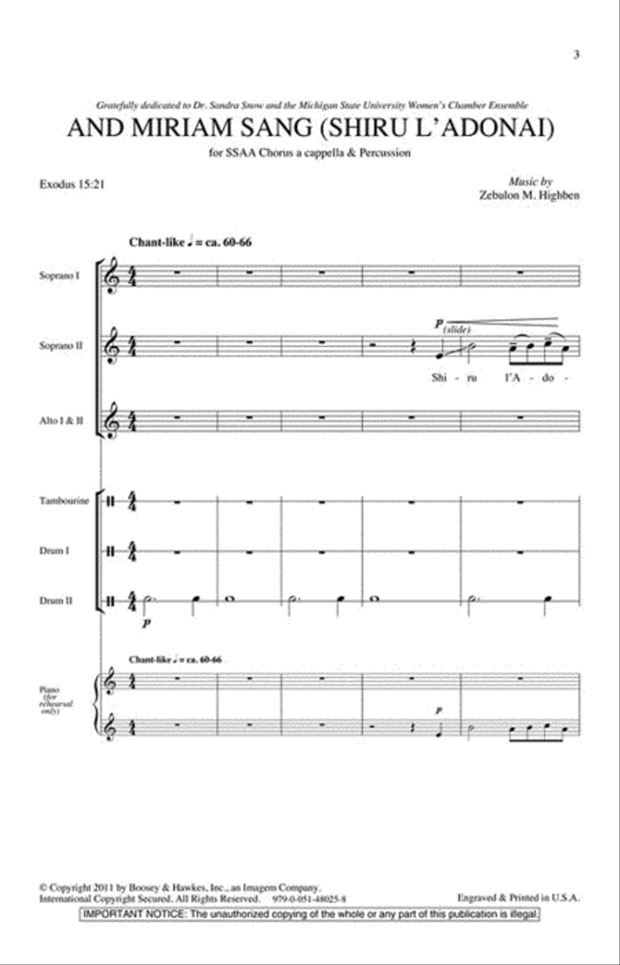 And Miriam Sang (Shiru L'Adonai) SSAA scores gallery preview page 2