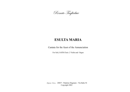 ESULTA MARIA - Cantata for the feast of the Annunciation - For Soli, SATB Choir. 2 Violin and Organ image number null