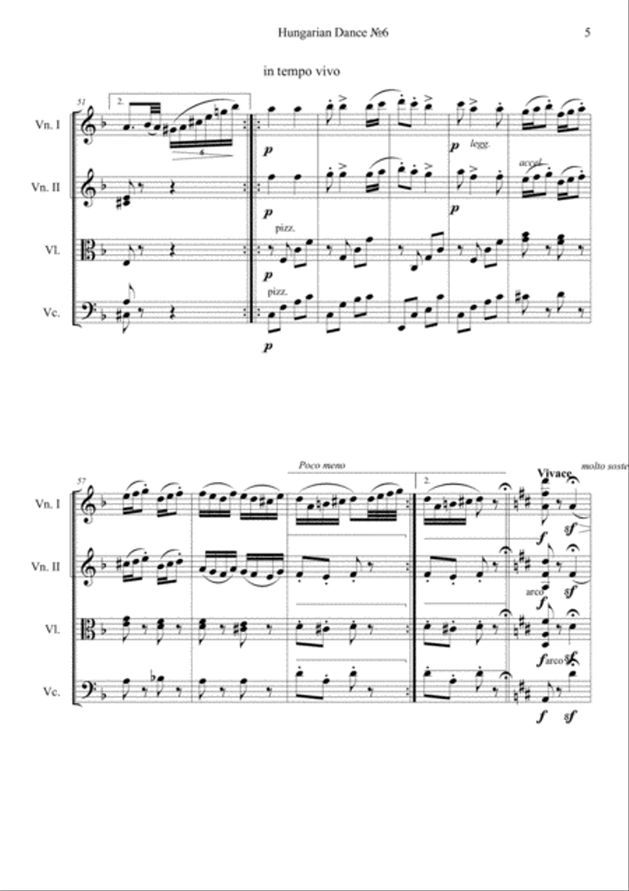 Hungarian Dance №6 String Quartet scores gallery preview page 6