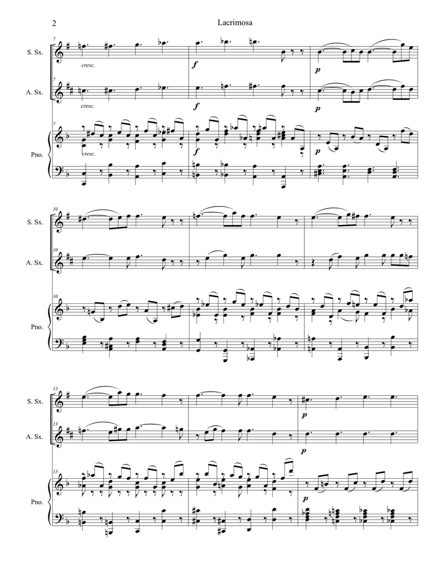 Lacrimosa (Duet for Soprano and Alto Saxophone) Woodwind Duet scores gallery preview page 2