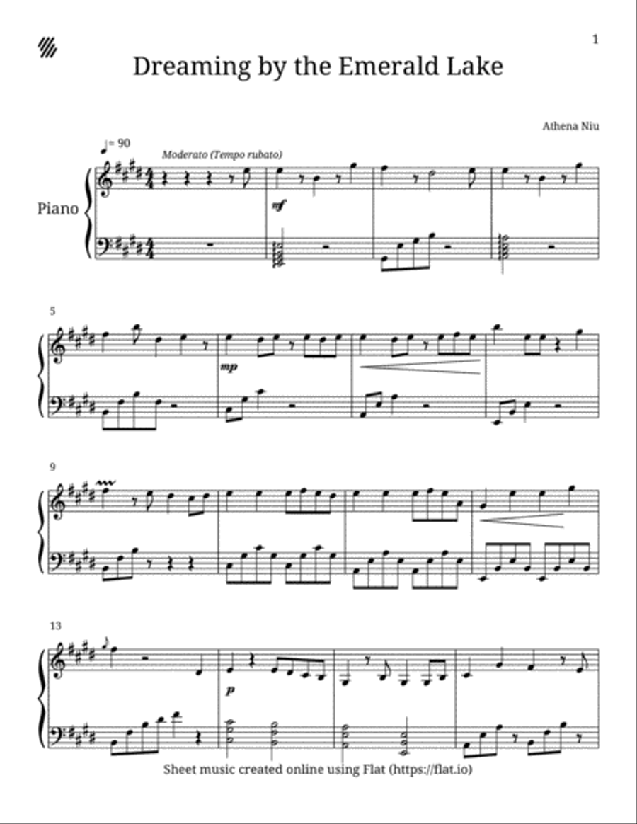 Dreaming by the Emerald Lake Voice scores gallery preview page 1