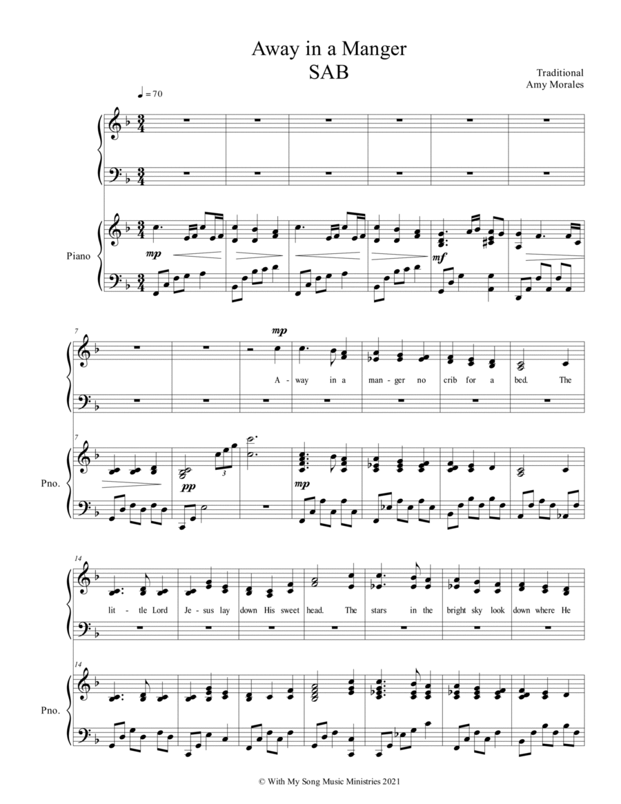 Away in a Manger 3-Part scores gallery preview page 1