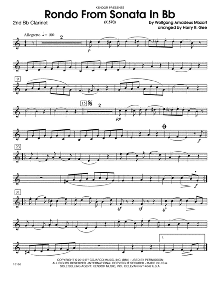 Rondo From Sonata In Bb (K.570) - Clarinet 2