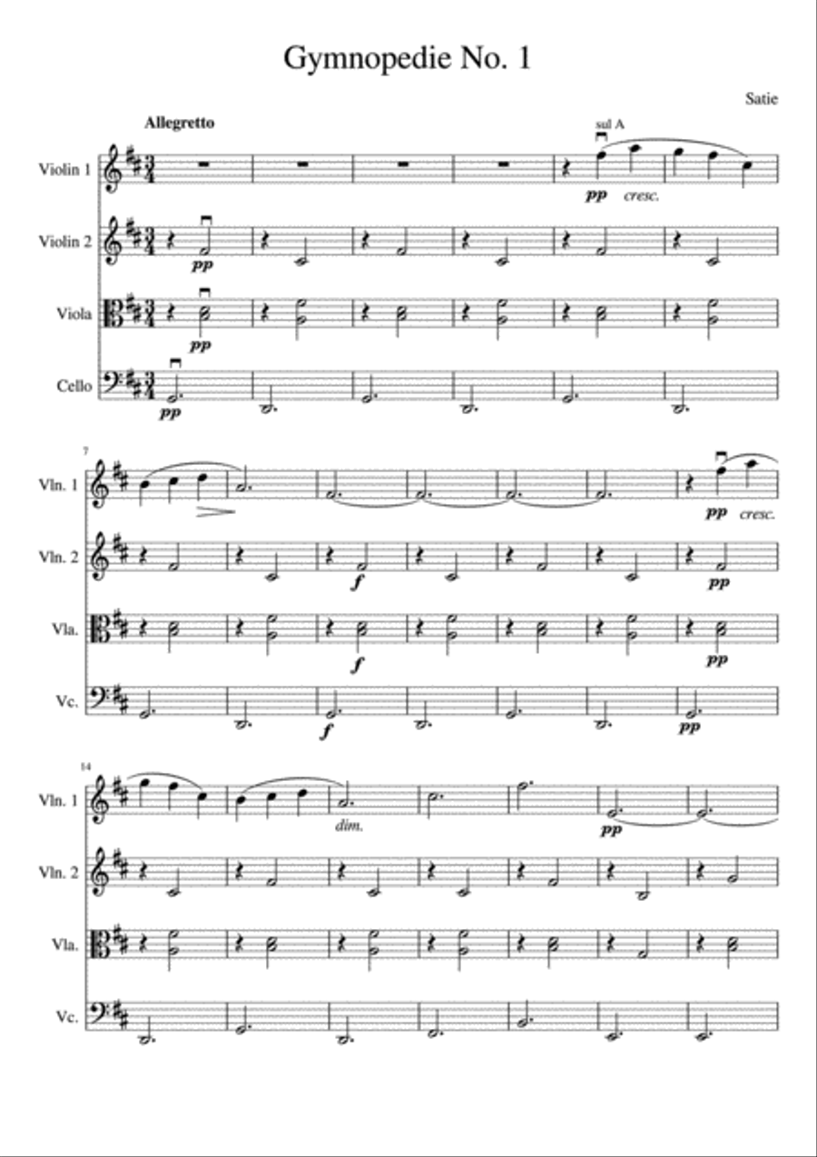 Gymnopedie No. 1 String Quartet scores gallery preview page 2