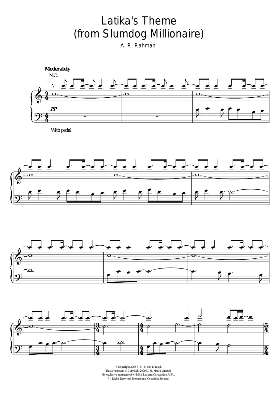 Latika's Theme (from Slumdog Millionaire) Piano Solo scores gallery preview page 1
