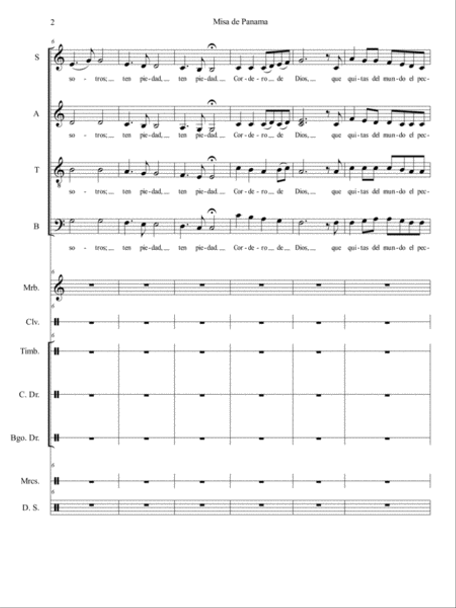 Cordero de Dios from Misa de Panama 4-Part scores gallery preview page 2