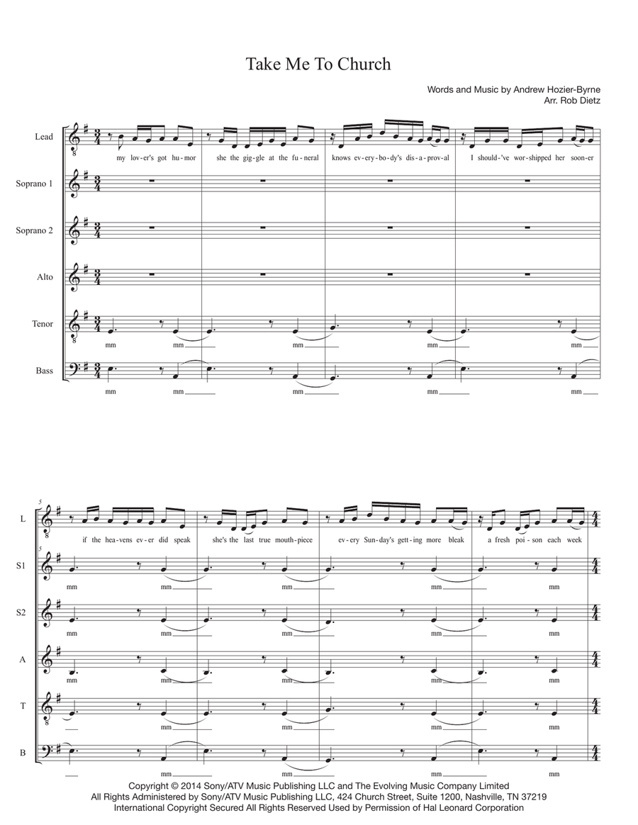 Take Me To Church 4-Part scores gallery preview page 1