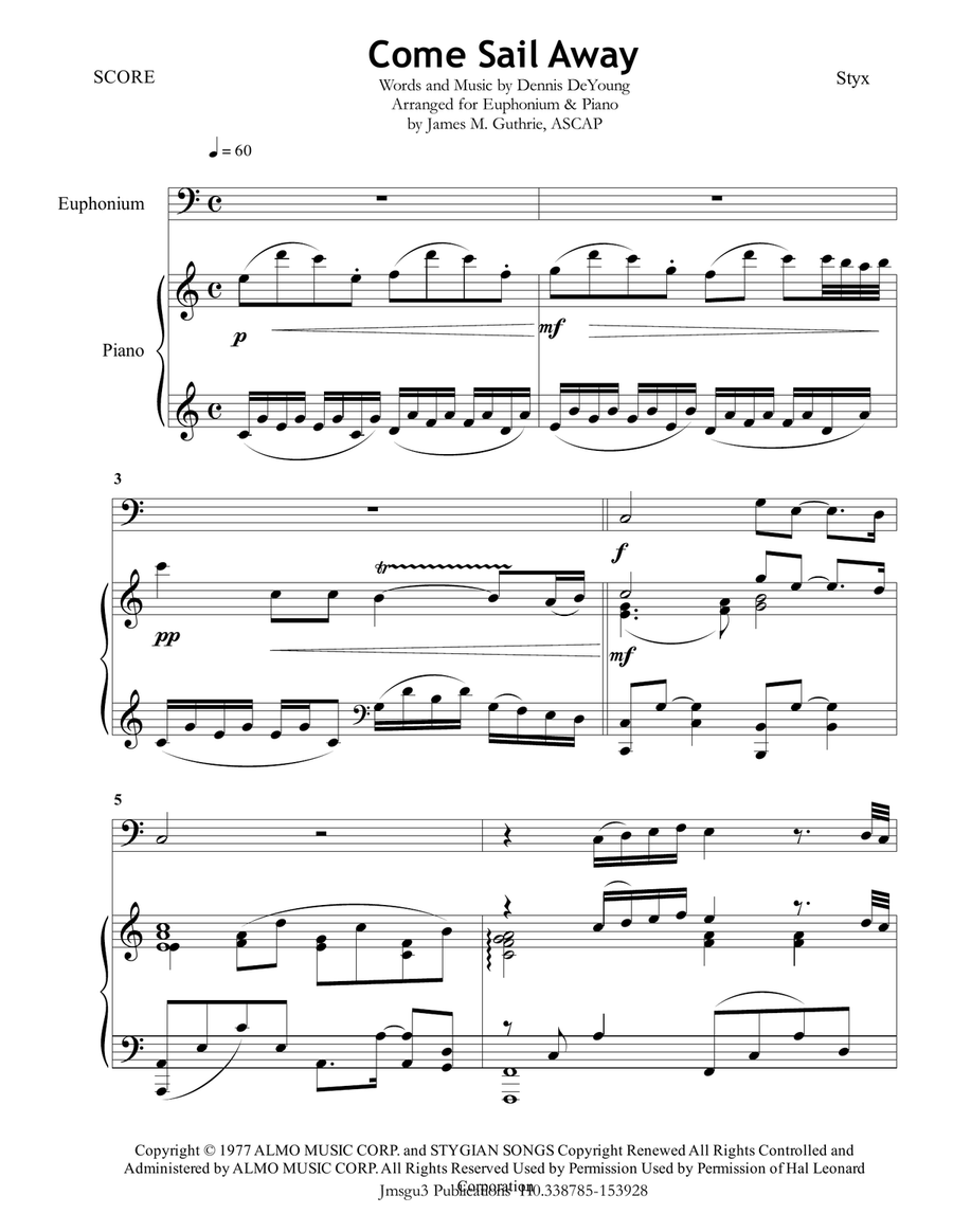 Come Sail Away Euphonium scores gallery preview page 1
