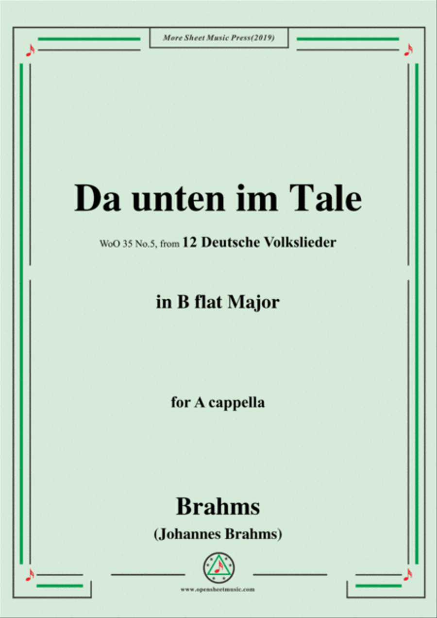 Brahms-Da unten im Tale,WoO 35 No.5,in B flat Major,from '12 Deutsche Volkslieder,WoO 35',for A capp Bassoon scores gallery preview page 1