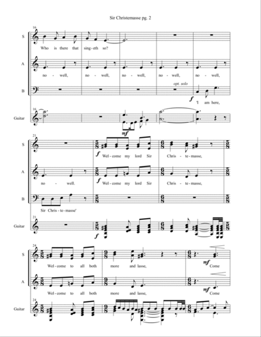Sir Christemasse, A song of Father Christmas : SATB with Acoustic Guitar 4-Part scores gallery preview page 2