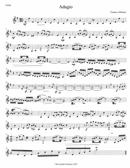 Tomaso Albinoni - Adagio for violin and viola duo (parts)
