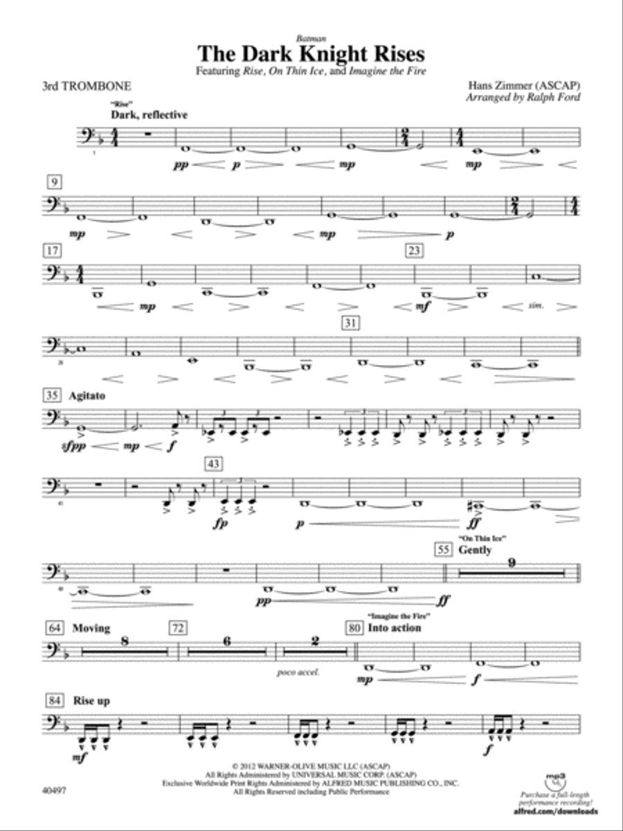 Batman: The Dark Knight Rises: 3rd Trombone Full Orchestra scores gallery preview page 1