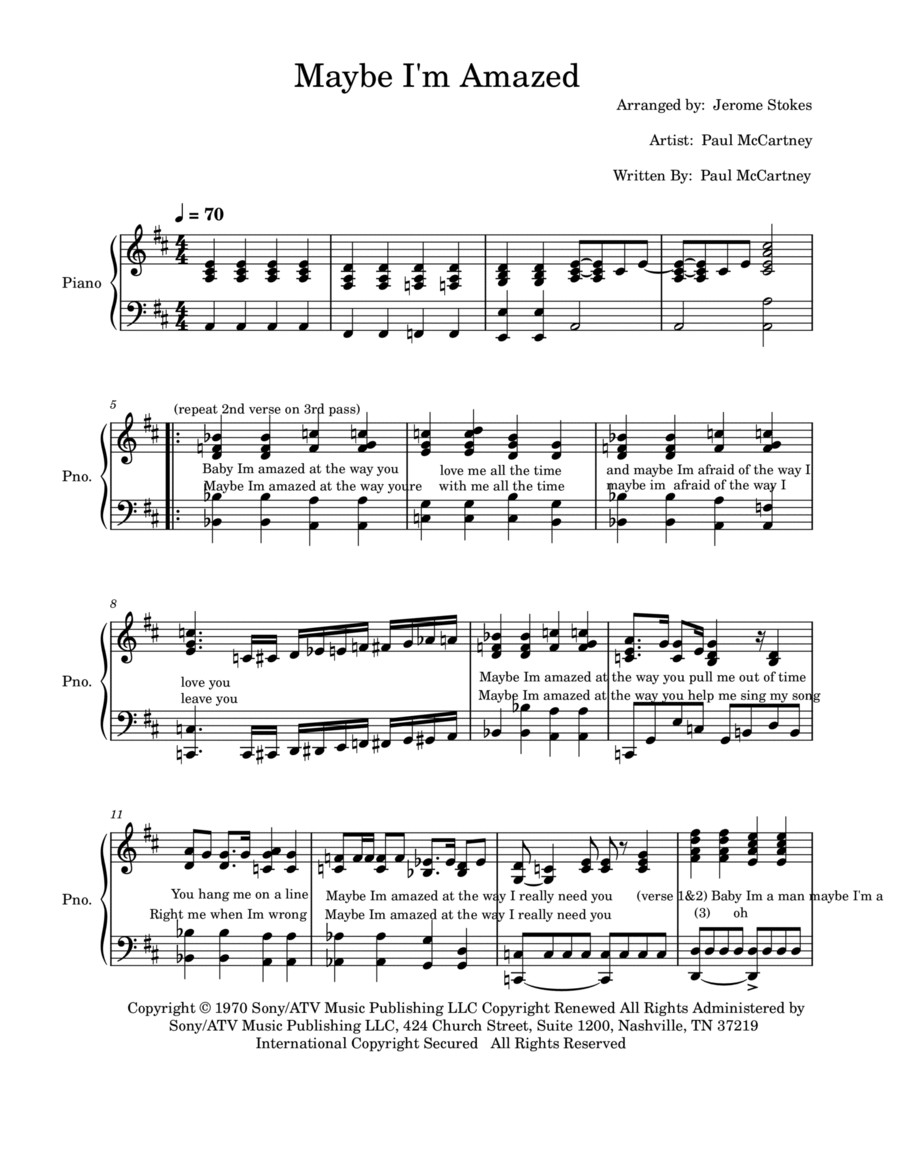 Maybe I'm Amazed Easy Piano scores gallery preview page 1
