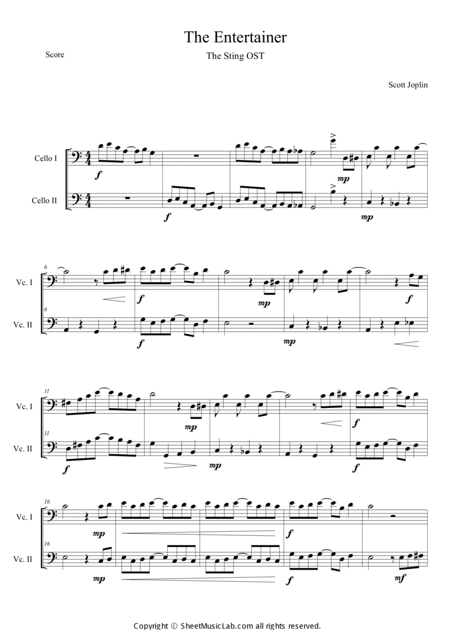 The Entertainer (The Sting OST) Short Version String Duet scores gallery preview page 1
