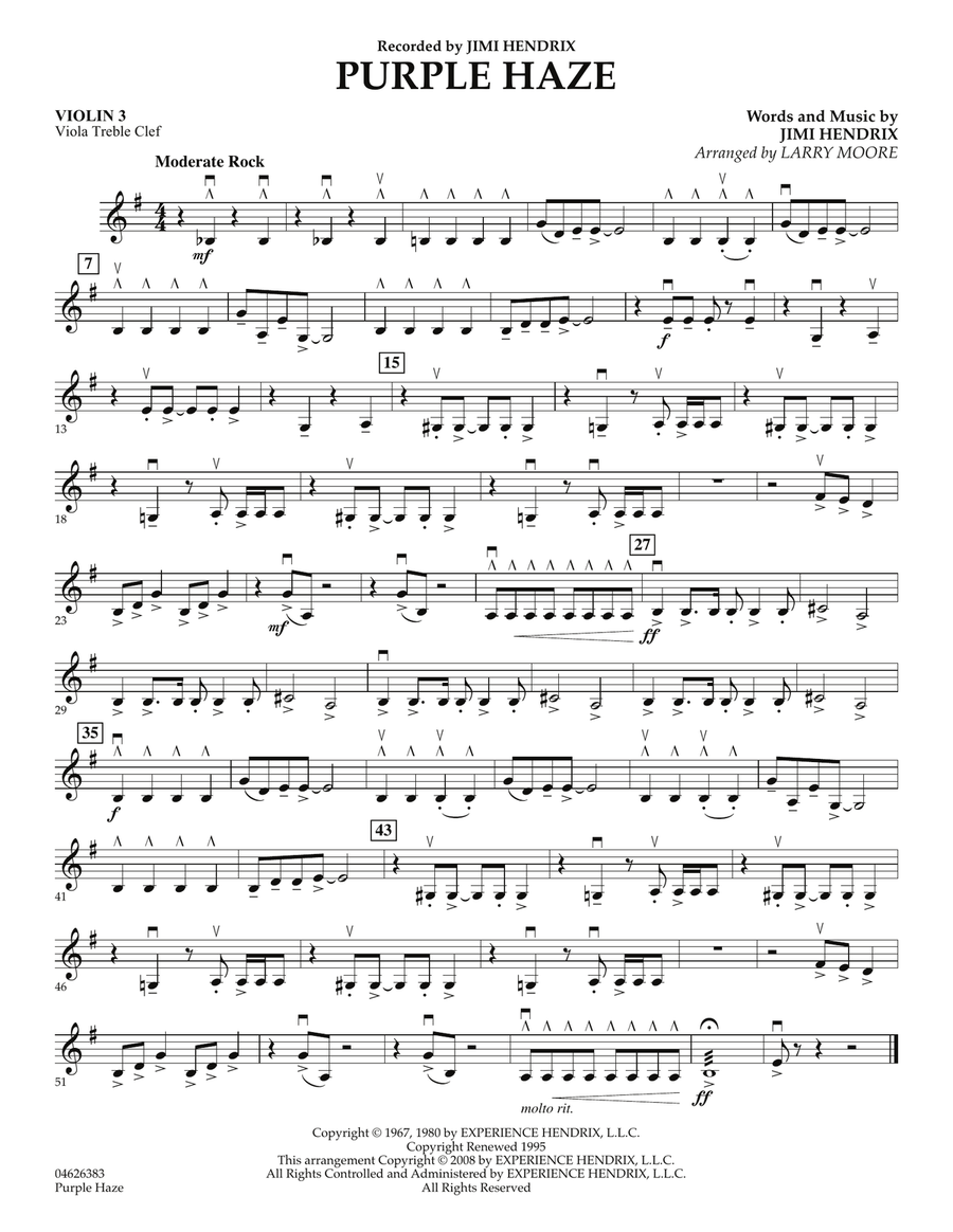 Purple Haze - Violin 3 (Viola Treble Clef) Orchestra scores gallery preview page 1