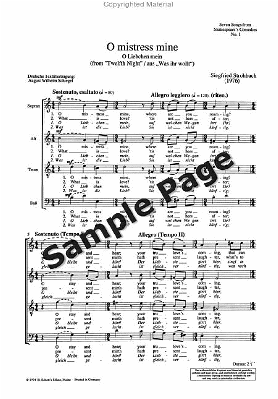 Songs 7 Shakespeare Comedies#1-2 4-Part scores gallery preview page 4