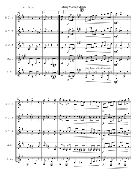 Merry Madcap March - Ragtime March set for clarinet quintet or small choir image number null