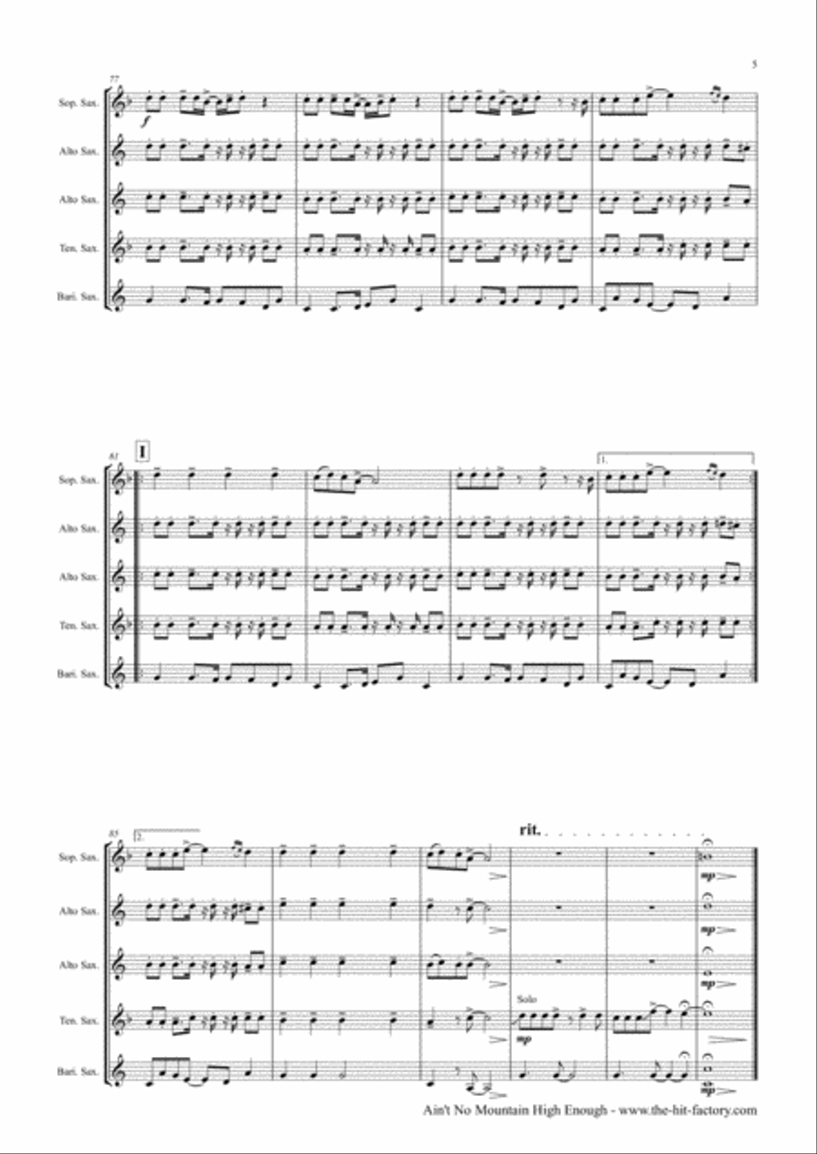 Ain't No Mountain High Enough Saxophone Quintet scores gallery preview page 5