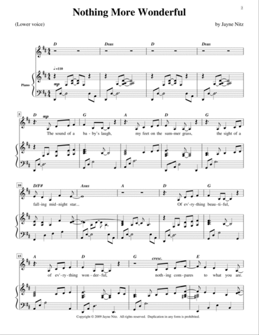 Nothing More Wonderful (low voice) Low Voice scores gallery preview page 2