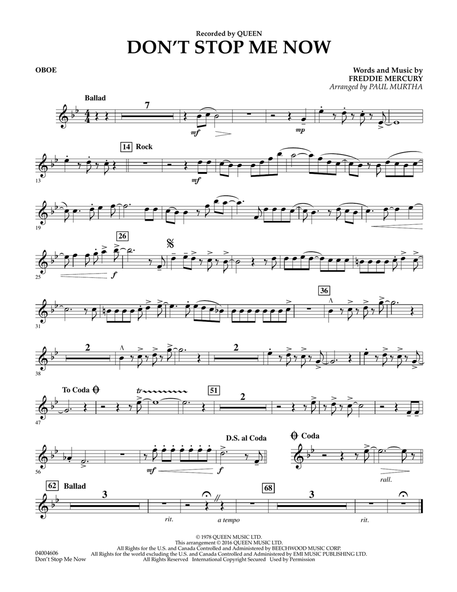 Don't Stop Me Now - Oboe Don't Stop Me Now - Oboe Concert Band scores gallery preview page 1