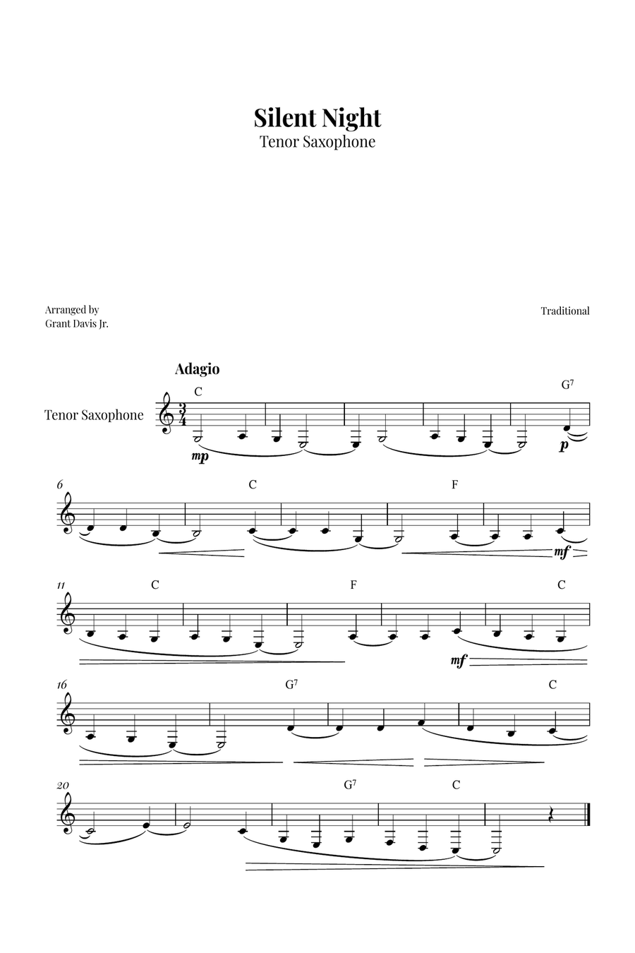 Silent Night Tenor Saxophone scores gallery preview page 1
