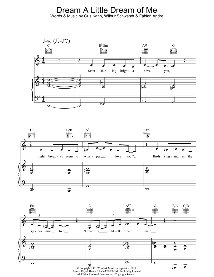 Dream A Little Dream Of Me Piano, Vocal, Guitar scores gallery preview page 1